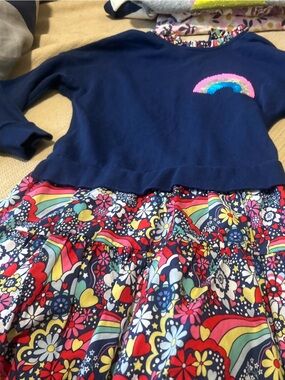 Mini Boden mixed fabric dress with sequin rainbow size 6/7